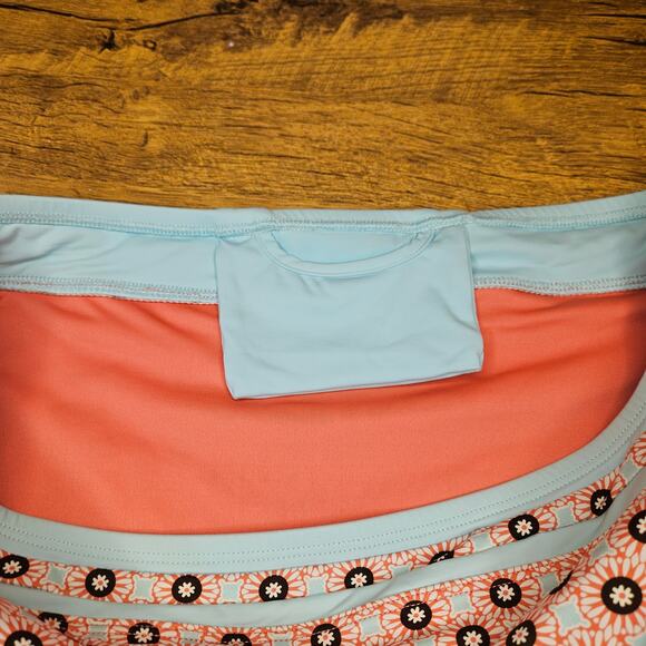 Lands End 2 piece high waisted Aqua Pink pattern swim sz 14 swimsuit - Picture 7 of 11